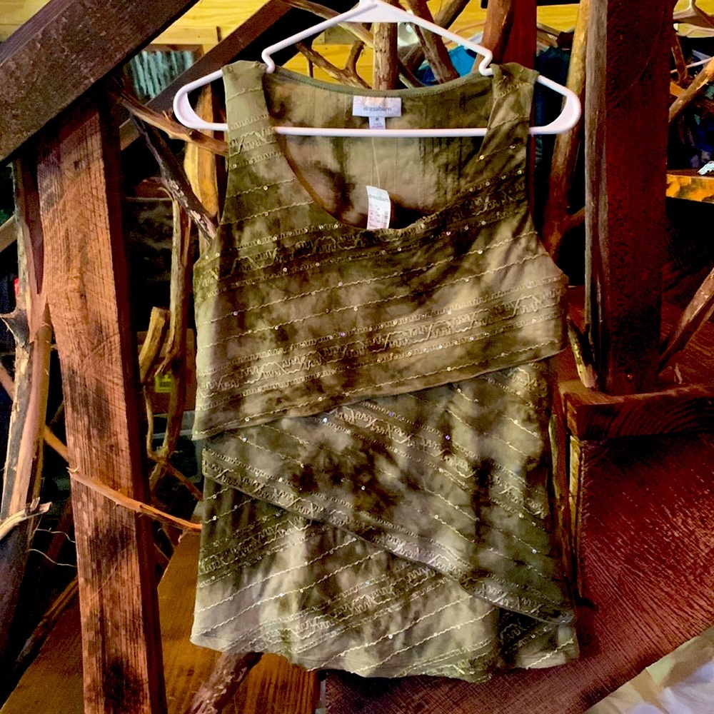 Dressbarn, sleeveless blouse, size medium, color sage green, sequined.